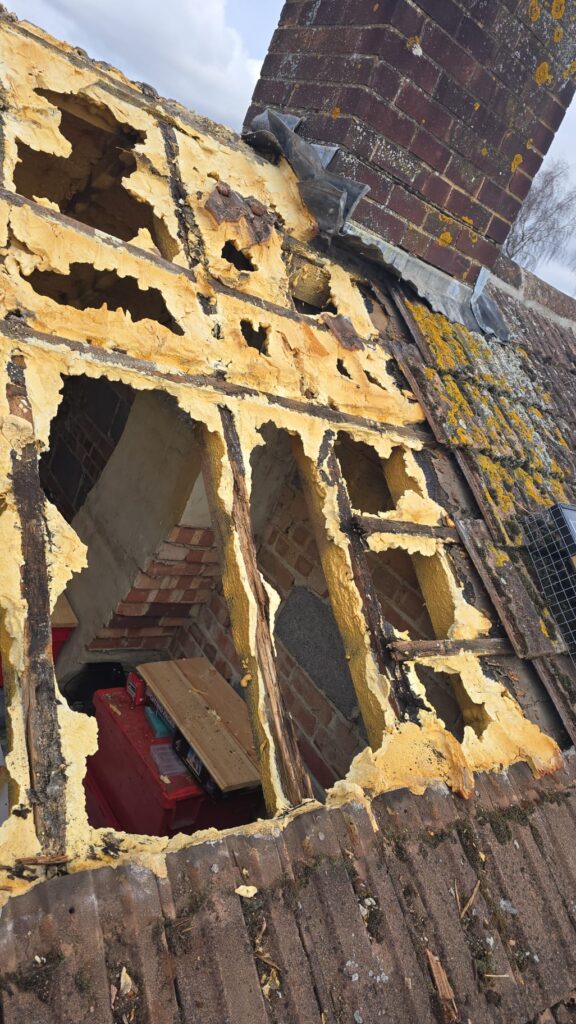 This is a spray foam removal job in progress on a residential property in Wiltshire.